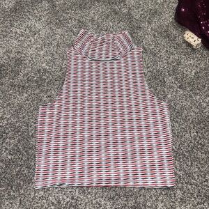 Free People Striped Mock Neck Crop Tank - Red, White & Blue
